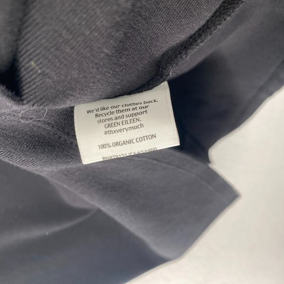 EILEEN FISHER Top S Organic Cotton Ribbed Jersey Scoop Neck Elbow Sleeve Black - Picture 6 of 9